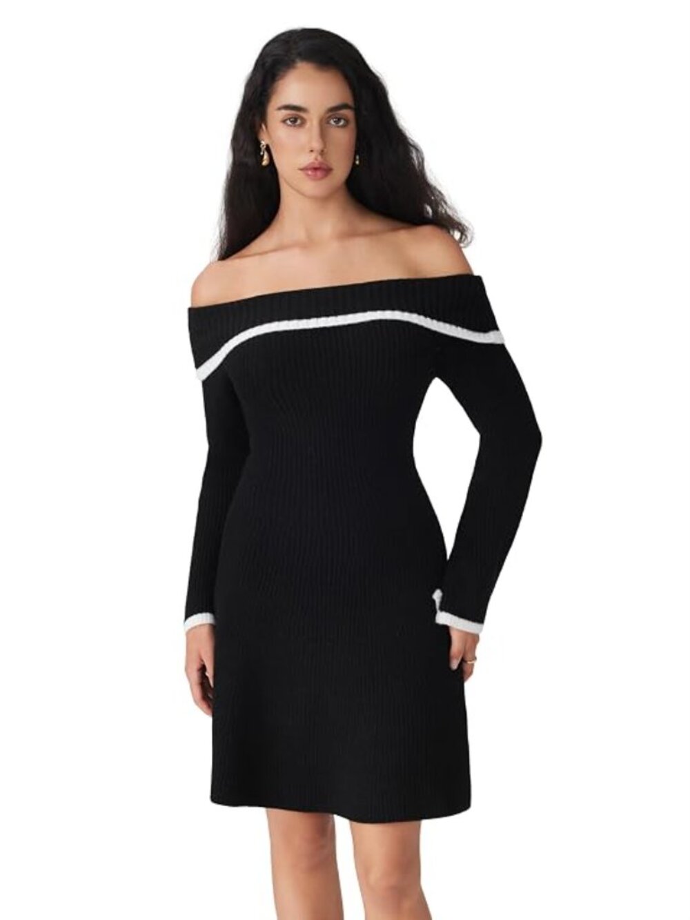 Cider Black Midi Dress with White Trim